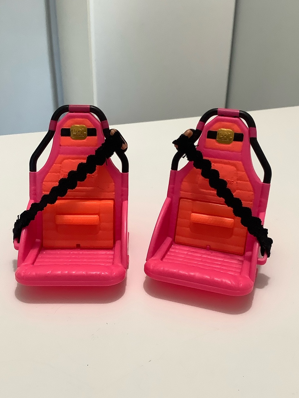 Kids Toy Car Pink & Orange Pair of Doll Seats with Black Straps